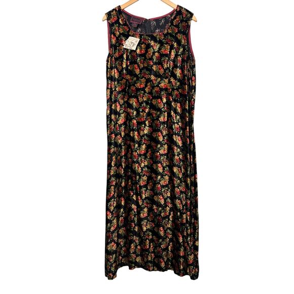 April Cornell Dresses & Skirts - VTG 90s April Cornell  Whimsical Maxi Dress Black Velveteen Floral Size Medium
